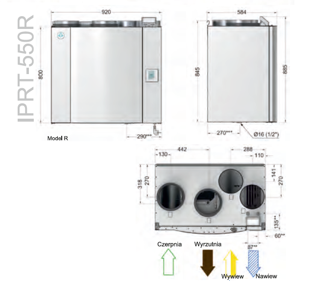 Dane techniczne wentylatora Energy Saving IPRT 350/550/950